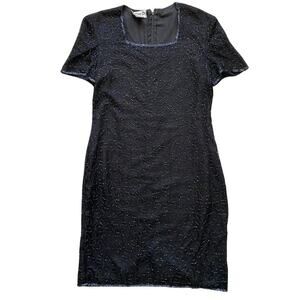 JMD New York Vintage Short Sleeve 100% Silk Beaded Embellished Dress PL